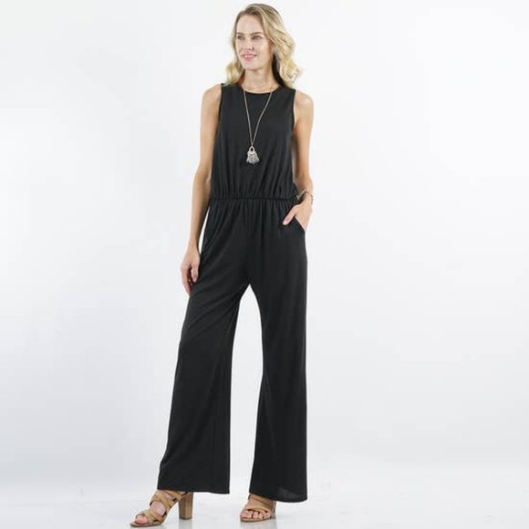 Pants - Sleeveless Waist Elastic Pocket Jumpsuit